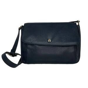 Etienne Aigner Purse Women's Blue Leather Shoulder Bag Magnet Card Sleeves
